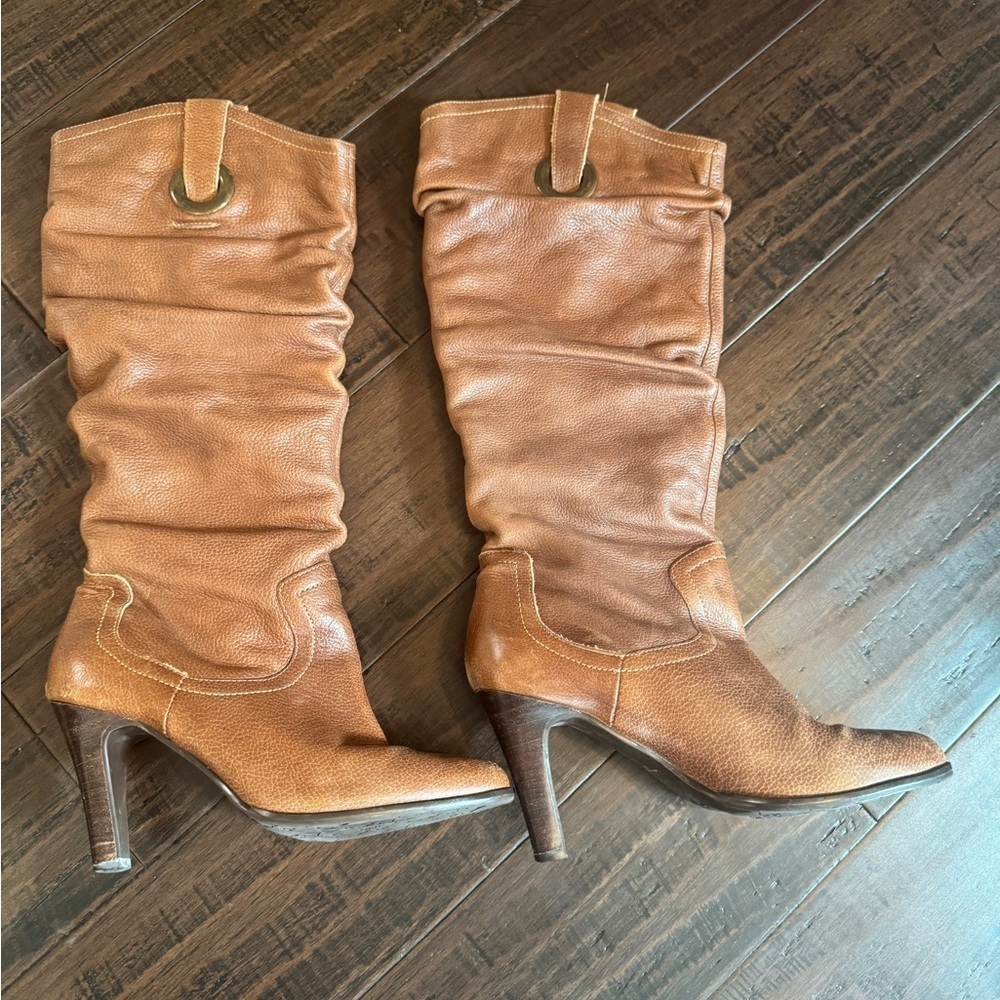 Matisse cognac leather knee high boots size 7.5 cowgirl sexy western chic boho - Picture 10 of 12